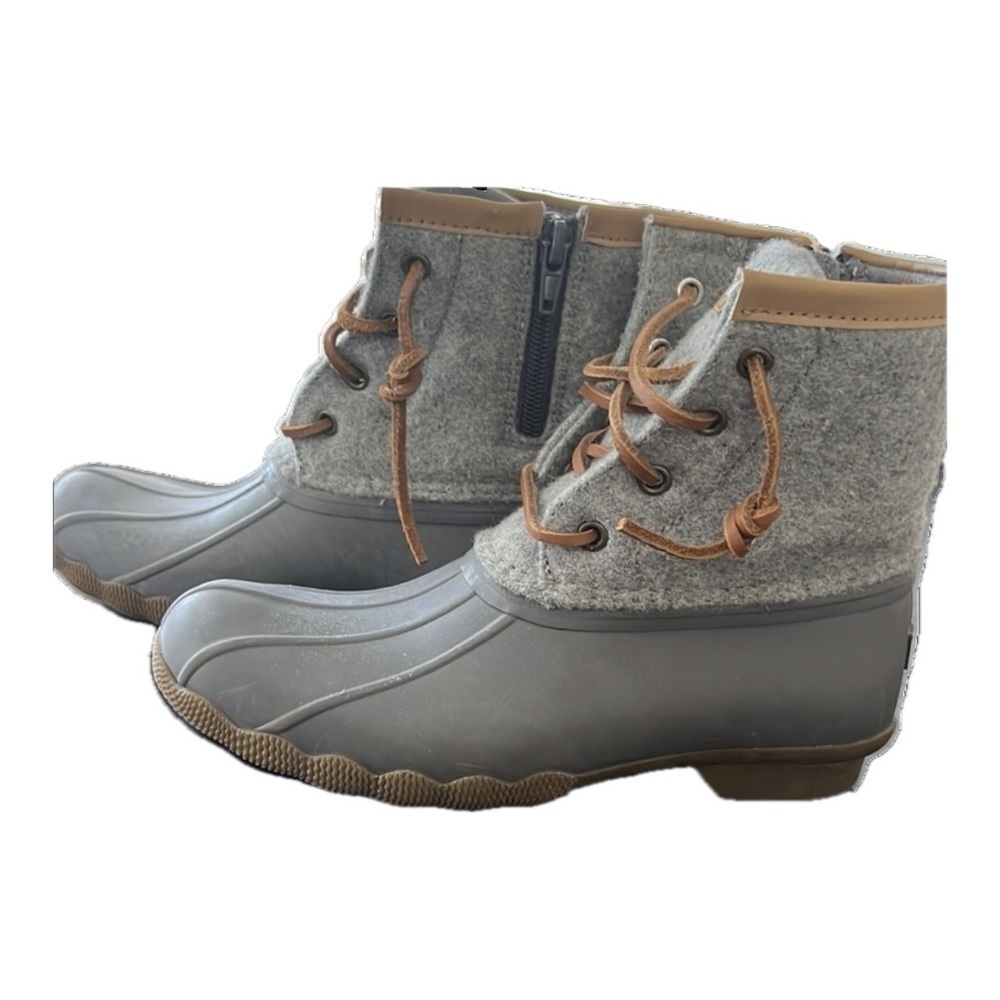 Sperry Kids Size 2 Saltwater Wool Duck Boots Gray Plaid Waterproof Winter